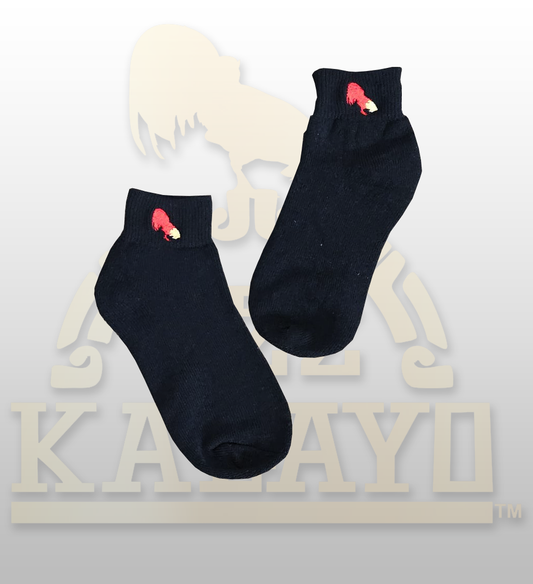 Stylish Ankle Cut Black Socks with Gold and Red Rooster Logo