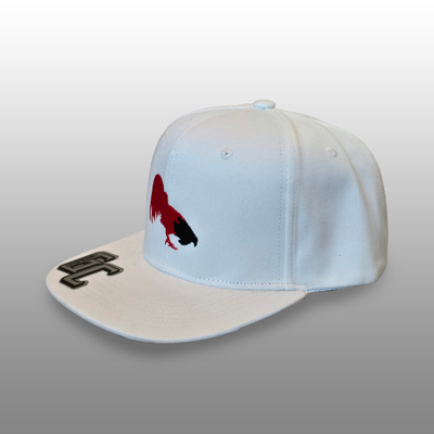 white snap-back baseball cap